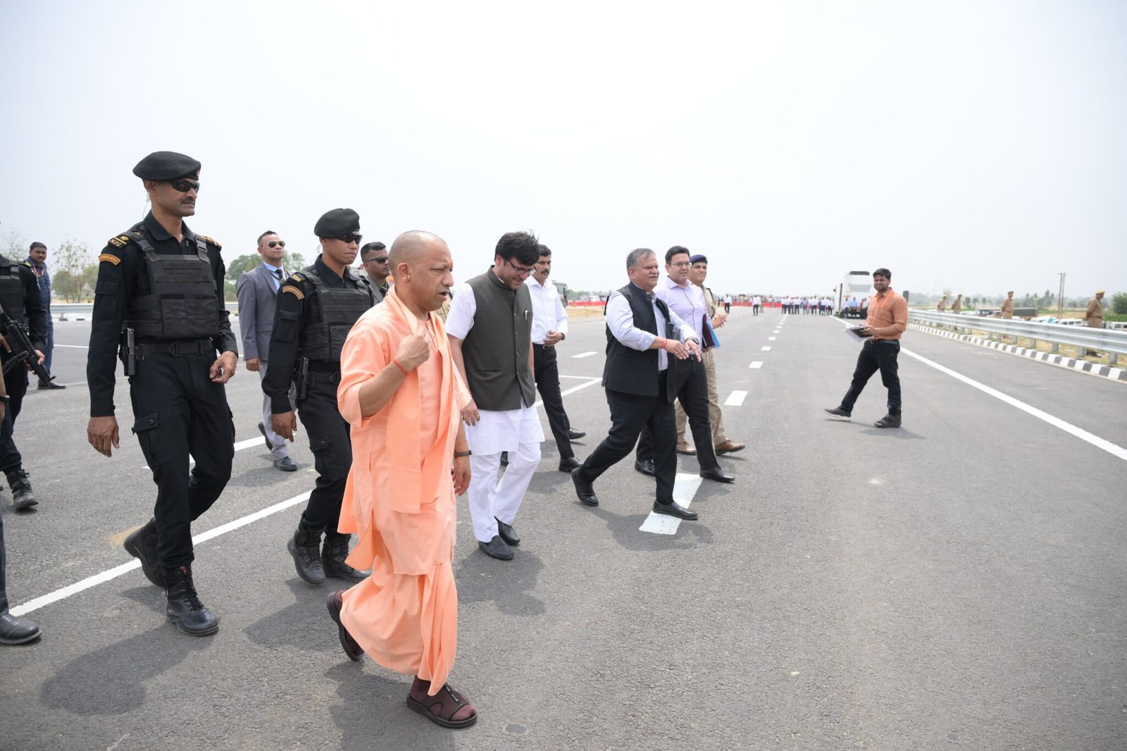cm yogi adityanath inspects the construction work of ganga expressway