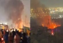 प्रयागराज माघ मेले में स्वामी राम सेवक शिविर में लगी आग, मचा हड़कंप