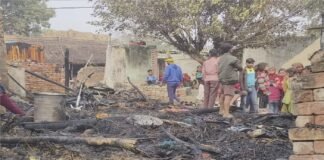 अचानक आग से दो झोपड़ियां राख, ग्रामीणों की सूझबूझ से पशु सुरक्षित