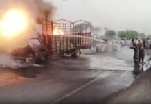 चलती डीसीएम बनी आग का गोला: हाईवे पर मची अफरा-तफरी