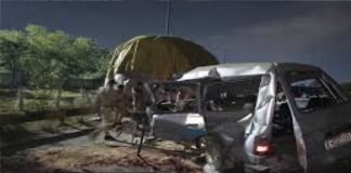 ट्रक से टकराई तेज रफ़्तार एसयूवी कार, चार बारातियों की मौत, 8 गंभीर रूप से घायल