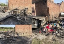 झोपड़ी में लगी आग से गृहस्थी जलकर राख, दंपति बाल-बाल बचे