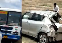 पाली में राजस्थान रोडवेज बस से कार की टक्कर में तीन युवकों की मौत, दो घायल