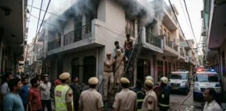 बलजीत नगर में भीषण आग से मची अफरातफरी, धुएं और लपटों के बीच पुलिस ने 4 लोगों को बचाया