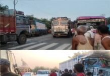 ओवरटेक करने के चक्कर में बस और ट्रक की आमने-सामने जोरदार भिड़ंत, 3 यात्री गंभीर रूप से घायल